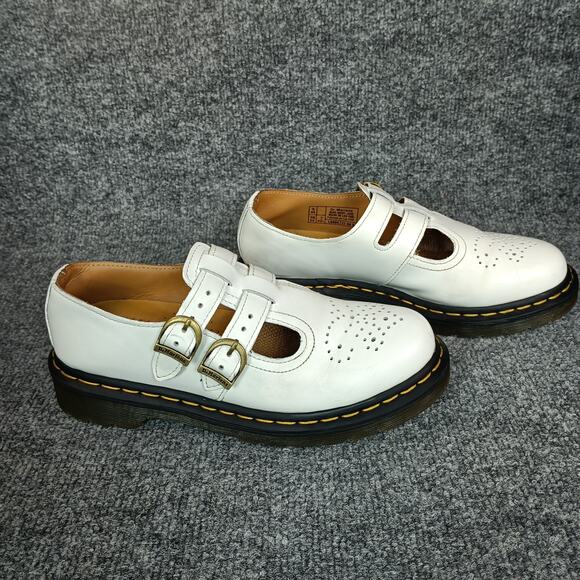 Dr Martens Mary Jane Shoe Women Size 7 White 8065 Smooth Double Buckle - Picture 1 of 12